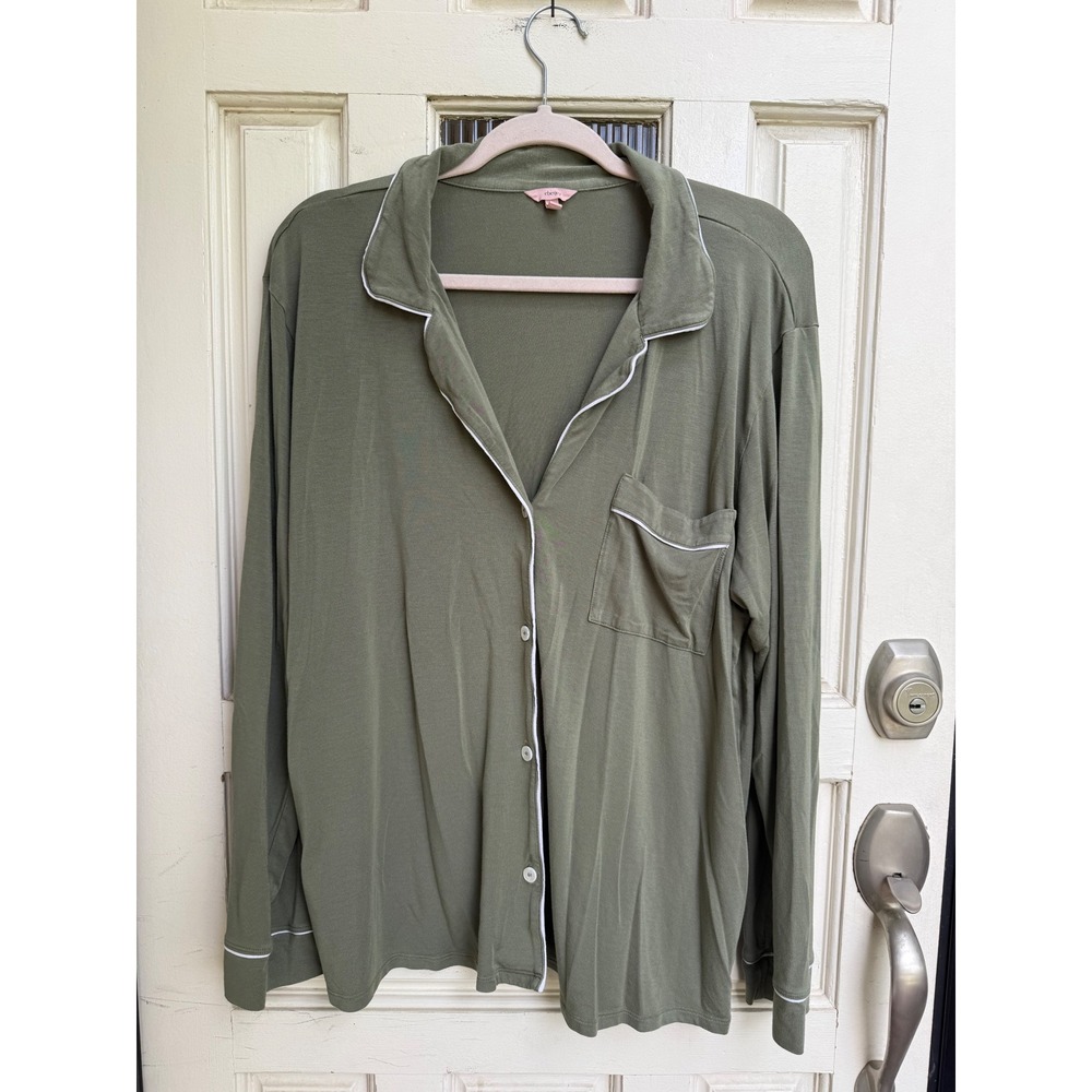 Eberjey Gisele Long Sleeve Pajama Top Olive Green Modal Button Down Size Large